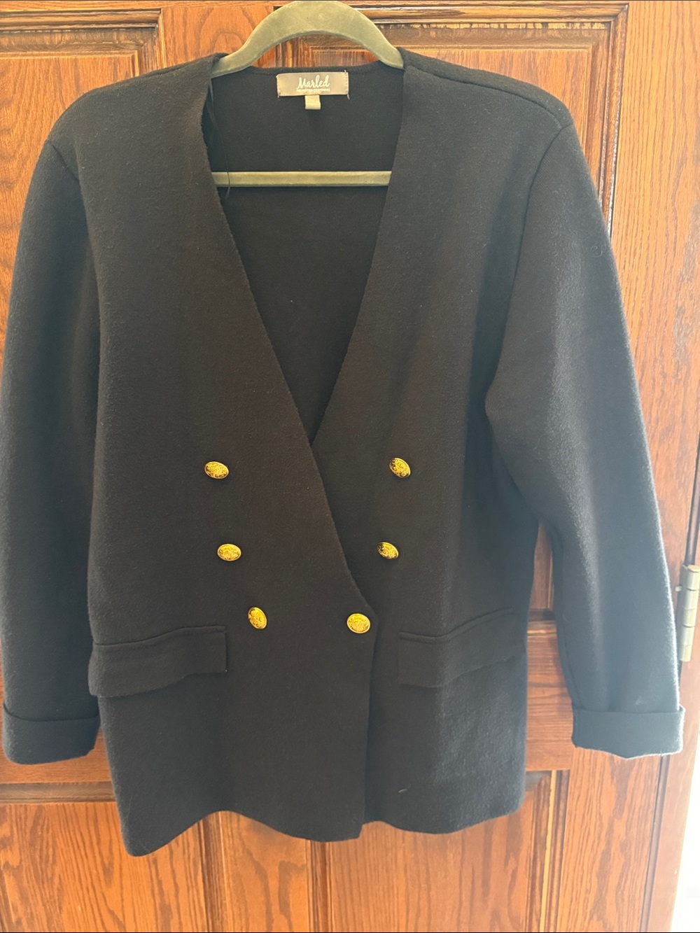 Black Double-Breasted cardigan with Gold Buttons